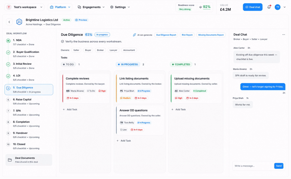 A short looping demo of the SellAnyBiz deals pipeline
